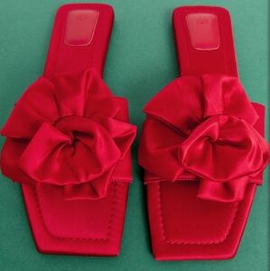 Red Floral Satin Sandal Mule